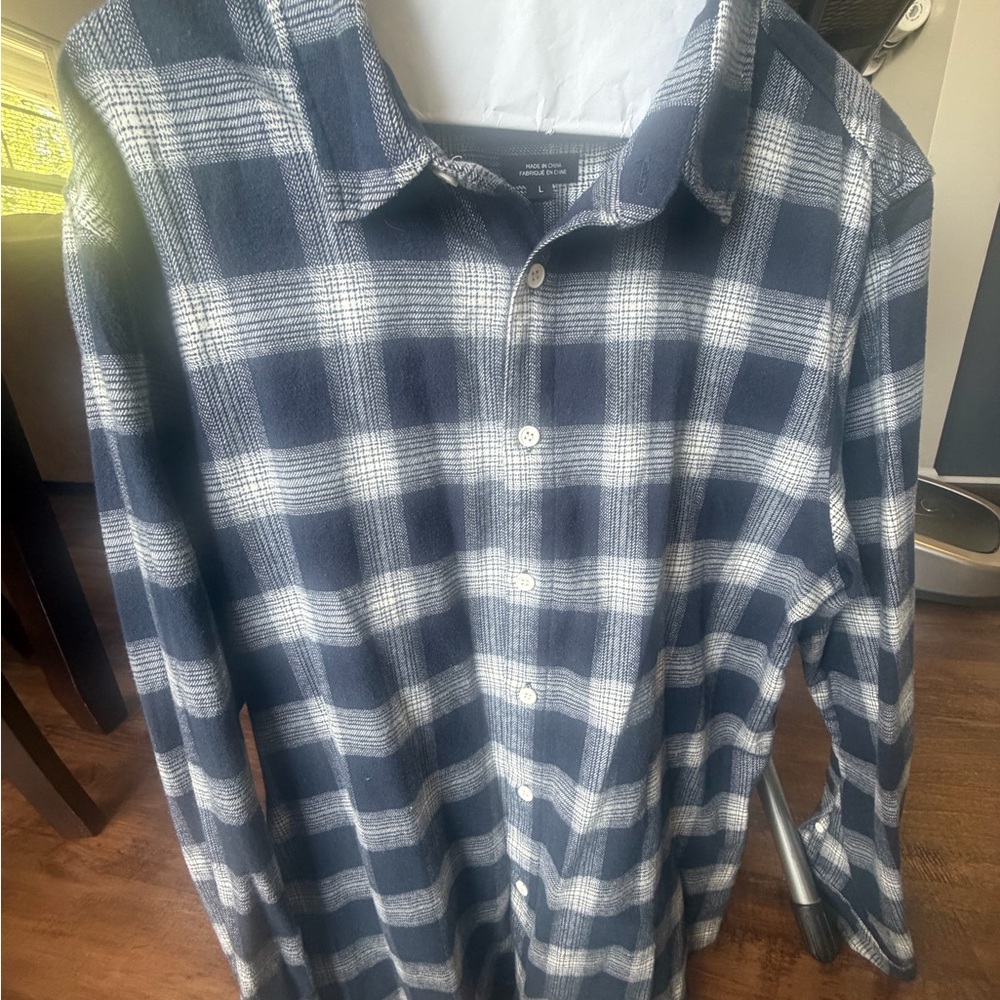 NATIVE YOUTH Navy and White Plaid Casual Button-Down Shirt